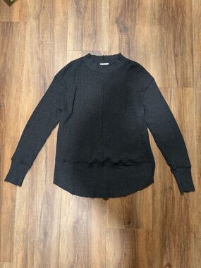 Anthropologie T.La Black Waffle Knit Crewneck Sweater